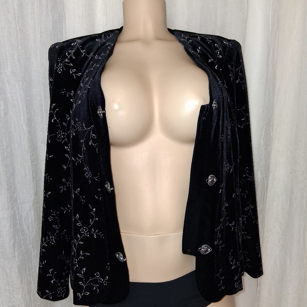 R&M Richards VINTAGE Midnight Velvet Embroidered Jacket 8P With Shoulder Pads - Picture 13 of 15